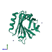 PDB entry 4lzv coloured by chain, side view.