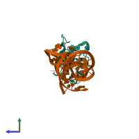 Hetero dimeric assembly 2 of PDB entry 4m6d coloured by chemically distinct molecules, side view.