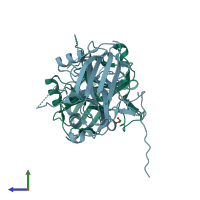 PDB entry 4maq coloured by chain, side view.