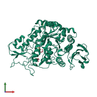 Monomeric assembly 1 of PDB entry 4maz coloured by chemically distinct molecules, front view.