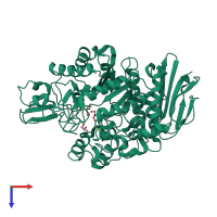 Monomeric assembly 1 of PDB entry 4maz coloured by chemically distinct molecules, top view.