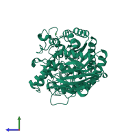 PDB entry 4mb1 coloured by chain, side view.