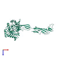 PDB entry 4mb3 coloured by chain, top view.