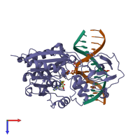 PDB entry 4mht coloured by chain, top view.