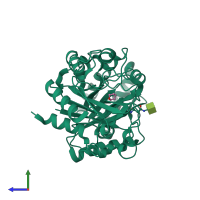 Monomeric assembly 1 of PDB entry 4ml4 coloured by chemically distinct molecules, side view.