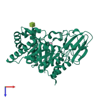 Monomeric assembly 1 of PDB entry 4ml4 coloured by chemically distinct molecules, top view.