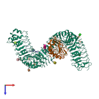 PDB entry 4mn8 coloured by chain, top view.