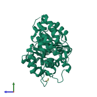 PDB entry 4mpq coloured by chain, side view.