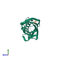 PDB entry 4mtu coloured by chain, side view.