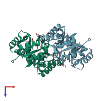 PDB entry 4muz coloured by chain, top view.