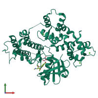 PDB entry 4mvf coloured by chain, front view.