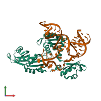 PDB entry 4n0t coloured by chain, front view.