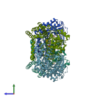 PDB entry 4n0w coloured by chain, side view.