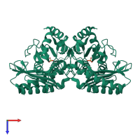 Homo dimeric assembly 1 of PDB entry 4n81 coloured by chemically distinct molecules, top view.
