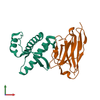 PDB entry 4n9o coloured by chain, front view.