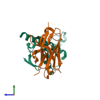 PDB entry 4n9o coloured by chain, side view.
