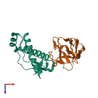 PDB entry 4n9o coloured by chain, top view.