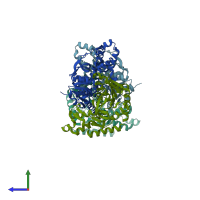 PDB entry 4nd5 coloured by chain, side view.