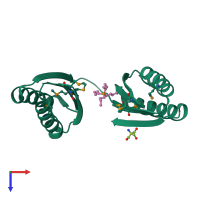 PDB entry 4nez coloured by chain, top view.