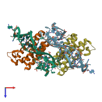 PDB entry 4ni9 coloured by chain, top view.