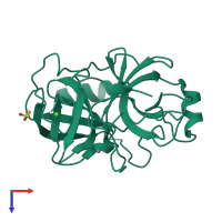 Monomeric assembly 1 of PDB entry 4nix coloured by chemically distinct molecules, top view.