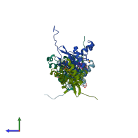 PDB entry 4nkp coloured by chain, side view.