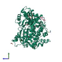 PDB entry 4nly coloured by chain, side view.