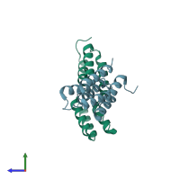 PDB entry 4npf coloured by chain, side view.