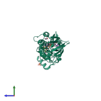PDB entry 4ntd coloured by chain, side view.