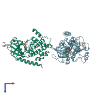 PDB entry 4ntt coloured by chain, top view.