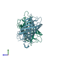 PDB entry 4nws coloured by chain, side view.