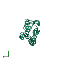 Monomeric assembly 1 of PDB entry 4nxj coloured by chemically distinct molecules, side view.