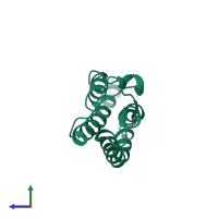 Monomeric assembly 2 of PDB entry 4nxj coloured by chemically distinct molecules, side view.