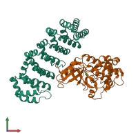 Hetero dimeric assembly 1 of PDB entry 4nzw coloured by chemically distinct molecules, front view.