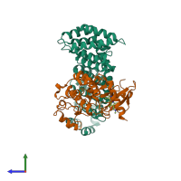 Hetero dimeric assembly 1 of PDB entry 4nzw coloured by chemically distinct molecules, side view.