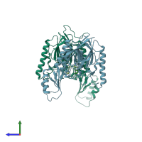 PDB entry 4o5g coloured by chain, side view.