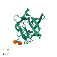 Monomeric assembly 1 of PDB entry 4oeg coloured by chemically distinct molecules, side view.