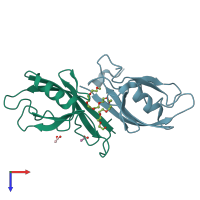 PDB entry 4oep coloured by chain, top view.