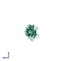 Monomeric assembly 1 of PDB entry 4of5 coloured by chemically distinct molecules, side view.