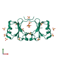 Homo dimeric assembly 1 of PDB entry 4oij coloured by chemically distinct molecules, front view.