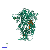 PDB entry 4olb coloured by chain, side view.