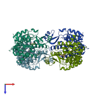 PDB entry 4olc coloured by chain, top view.
