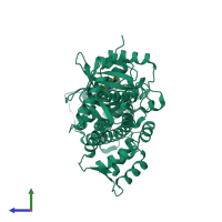 PDB entry 4ona coloured by chain, side view.