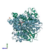 PDB entry 4oqn coloured by chain, side view.