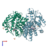 PDB entry 4oqn coloured by chain, top view.