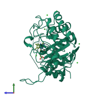PDB entry 4ot7 coloured by chain, side view.