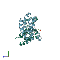 PDB entry 4ouf coloured by chain, side view.