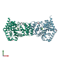 PDB entry 4owm coloured by chain, front view.