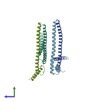 PDB entry 4ox0 coloured by chain, side view.