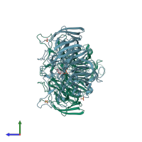 PDB entry 4p06 coloured by chain, side view.